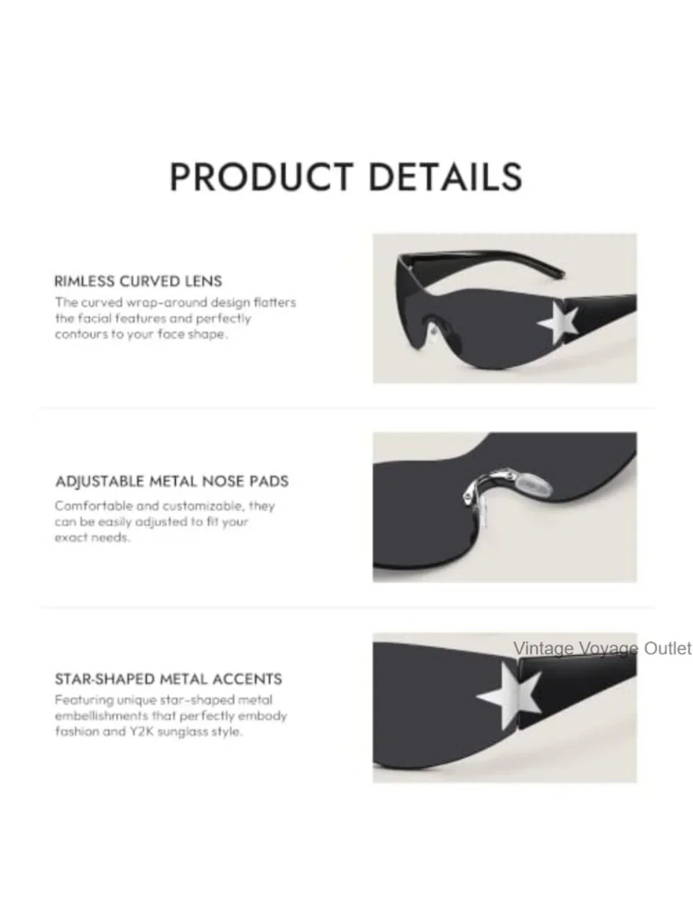 Y2K Wrap Around Sunglasses for Women Men Oversized Rimless UV400 Protection